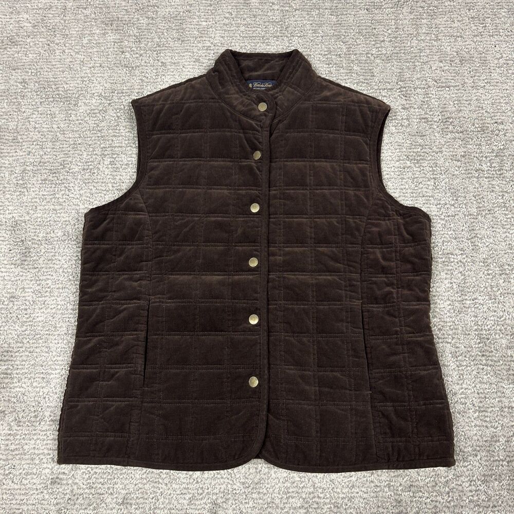 Brooks Brothers Vest Womens Large Quilted Brown Corduroy Snap Front Pockets